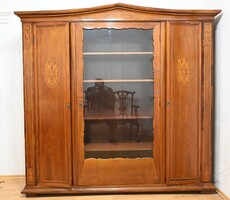 Biedermeier 3 ajtós intarziás antik könyvszekrény kedvező áron