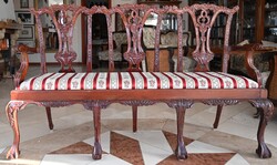 Chippendale ülő-szalongarnitúra 3 részes, faragott, antik, kedvező áron