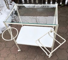 Régi görgős fém orvosi műszerasztal asztalka kihajtható tálka tartókkal retro indusztriál