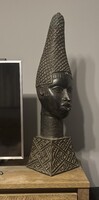 Hatalmas antik afrikai királyi portré bronz fej szobor Benin