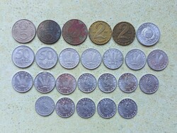 Magyarország 25 db Különböző Érme 10,20,50 Fillér 1,2,5 Forint 1950-1992
