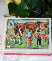 Vintage, Nyugat-Németországi, fa kirakó eredeti műanyag dobozában