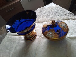 Bohémia kobaltkék üveg vagy kristály kínáló és bonbonier eladó