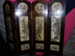 Vintage csontberakásos festett asztali paraván