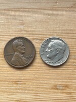 Régi USA érmék – Lincoln Cent 1962 D és Roosevelt Dime 1965