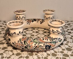 Korondi Gádor József kerámia adventi gyertyatartó – 24 cm-es, madaras motívummal