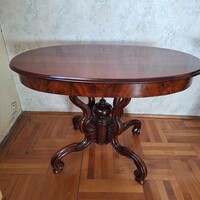 Fiókos, póklábú ovális szalonasztal