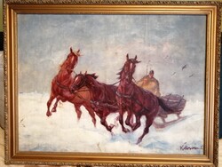85 x 65 méretű Kolozsváry Endre lovas kép