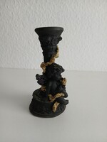 Angyalkás gyertyatartó műgyantából, fekete-arany színben