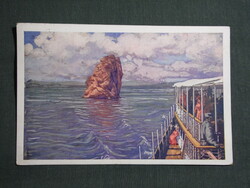 Képeslap,Románia,Orsova,Babakáj (Babagáj) szikla, hajó látkép,részlet,Klösz Bp. kiadás 1945-