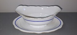 Zsolnay kék kontúros  porcelán szószos tál , kiöntő