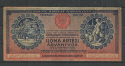 1920.- 1 db - számolócédula - Ilona Artézi Ásványvize - I.