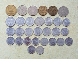 Magyarország 30 db Különböző Érme 10,20,50 Fillér 1,2,5,10 Forint 1950-1992