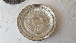 Csodaszép,cizellált ezüstözött tálca,üveg kínálóval