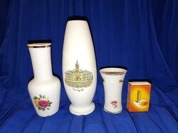 3 darab Drasche, hollóházi, aquincumi PORCELÁN VÁZA egyben