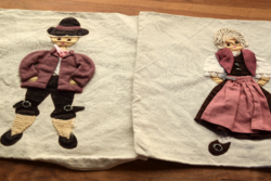 KÜLÖNLEGES Régi len vászon kézi párnahuzat kispárnahuzat díszpárna Ember pár minta Férfi nő