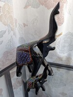 Vintage festett, lakkozott fa elefánt szobor, figura, 2 db együtt, 9,2 cm, 23,3 cm