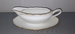 Hófehér , aranyozott kontúr  porcelán szószos tál , kiöntő