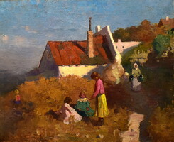 XX. sz. első fele erdélyi festő: FELSŐBÁNYAI UTCA ALAKOKKAL 1920 körül