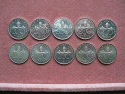 10 DARAB EZÜST 200 FORINT ÉRME 1992, -93, -94. BU, MAGYAR NEMZETI BANK (120 g, 0,500) EGYBEN!