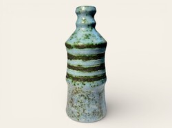 Bod Éva stúdiókerámia váza - kékeszöld mázas, csíkozott, kb. 20 cm.