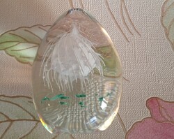 Üvegdísz fehér medúzával ,levélnehezék