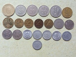 Magyarország 21 db Különböző Érme 1,2,5,10,20,100 Forint 1950-1995