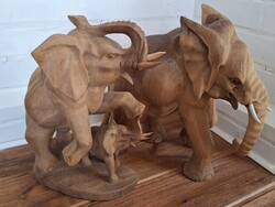 Vintage nagyméretű fa elefánt szobor, figura, 2 db együtt, 34 cm