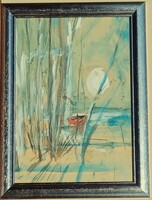 (N) Ismeretlen festő (20.sz.közepe) : Csónak a nádasban