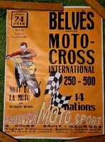 Motoros plakát 1970-es évekből, nemzetközi moto-cross versenyről, Belves, Franciaország, 78 x 58 cm