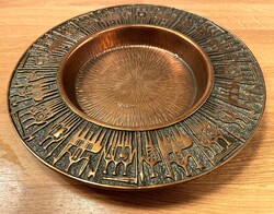 Régi jelzett (Nikmond Beáta?) szobrász bronz fali dísz tál tányér retro vintage dekoráció