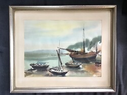 Régi akvarell másolat üvegezett fa keretben