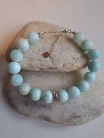 Nagy szemű Larimar karkötő,925-ös ezüst kapoccsal.