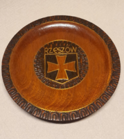 Lengyel szuvenír fa tálka Rzeszów városból. 10,5cm.