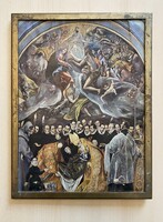 ANTIK, NEHÉZ, RÉZ KERET, KIVEHETŐ VALLÁSOS NYOMATTAL, ÜVEG NÉLKÜL 41 X 31 CM