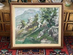 LICS ZSUZSA (1944-) KÉPCSARNOKOS SZIGLIGET TÁJKÉP, OLAJ, FAROST FESTMÉNY 50 X 60 CM