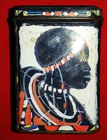 1960'S Retro tiszavirág életű AFRIKA TEA fém lemez teás doboza 10 dkg teához RITKA DARAB 11X 8cm