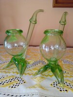 Két zöld, fújt üveg bor pipa (JOSKA KRISTALL)