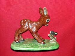 Antik magyar Art Deco kerámia figura Izsépy Margit : Bambi az őzike kisnyuszival 11 X 15 cm