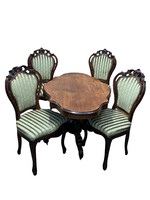 Antik étkező / tárgyaló /szalon szett - asztal 4 db kárpitozott támlás szék