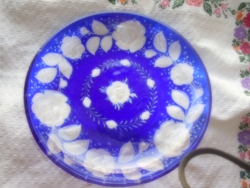 Vastag súlyos nagy méretű  kék színű  ólom kristály kínáló tál