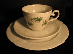 Retro Seltmann Weider bécsi zöld rózsás csésze és fehér tányérok porcelán trió