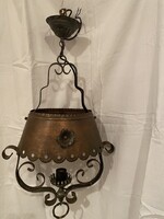 Régi réz és kovácsoltvas mennyezeti lámpa, működik