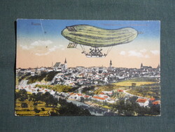 Képeslap,Csehország,Znojmo,Znaim,uborka léghajó,városi látkép,részlet,1918-