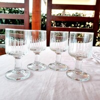 Régi, metszett üveg, talpas, röviditalos pohár- vintage 4 db. Retro