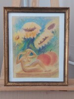 Női akt pasztell kép 31x37 cm kerettel