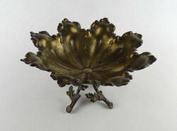 1Y727 Antik juhar leveleket formáló réz asztalközép gyümölcskínáló tál