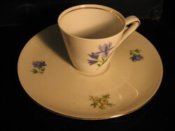 Retro Triptis DDR porcelán kék virágos csésze Plankenhammer flos alátéttel