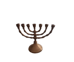 Eladó a képeken látható 7 ágú menóra, öntött réz / sárgaréz kivitelben.