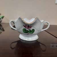 Herendi ciklámen virágmintás porcelán füles szószos kínáló tál